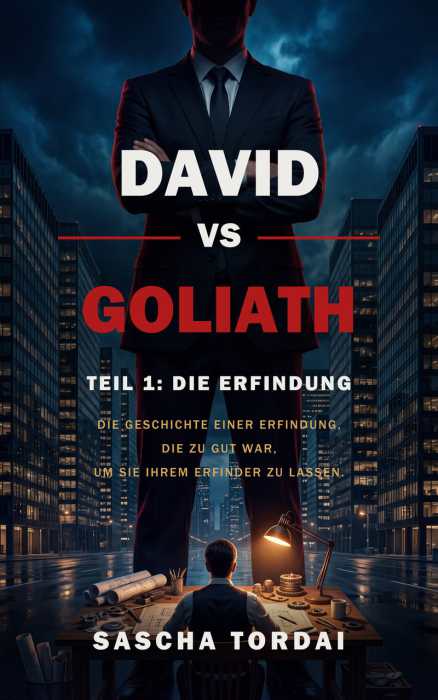 Buchcover David vs Goliath, Teil 1: Die Erfindung, von Sascha Tordai (Covermotiv KI-generiert)