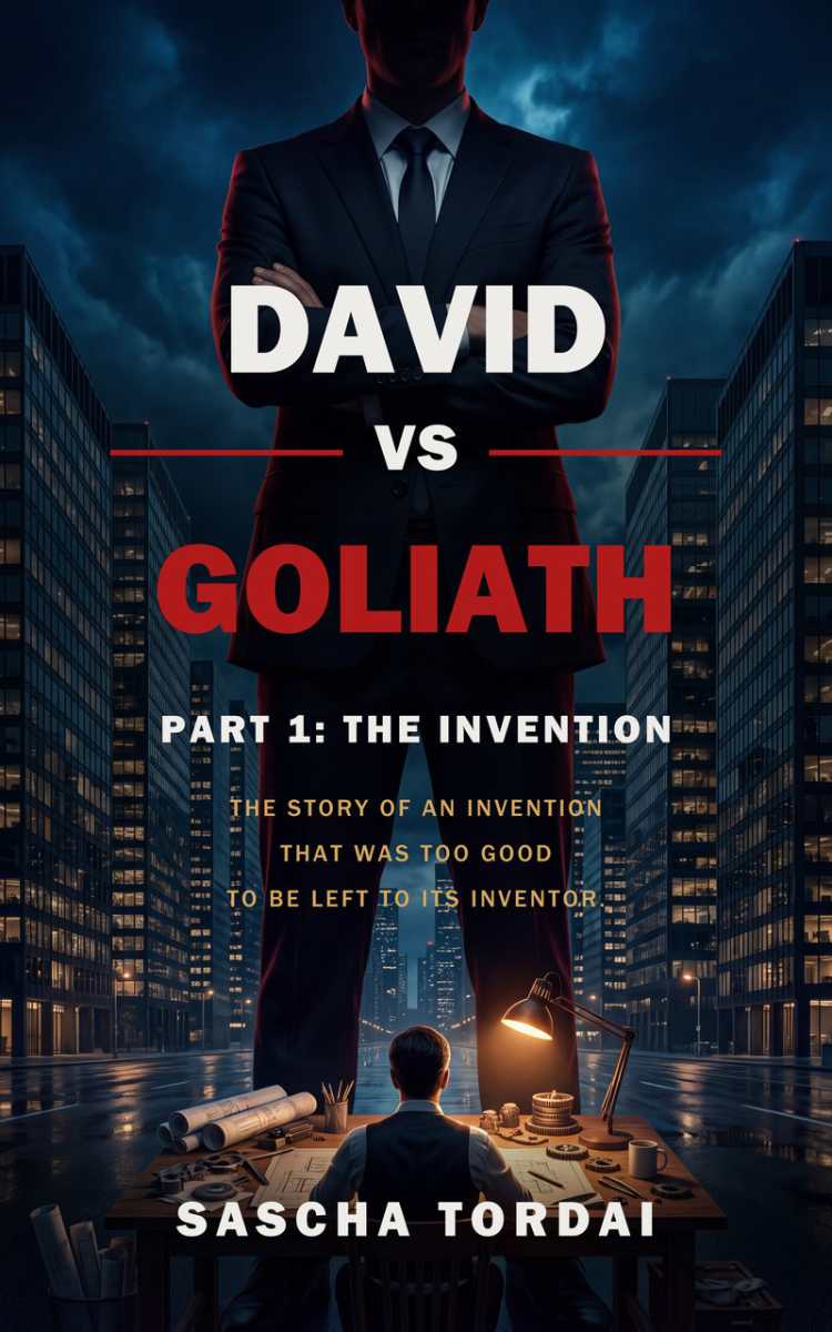 Buchcover David vs Goliath, Teil 1: Die Erfindung, von Sascha Tordai (Covermotiv KI-generiert)