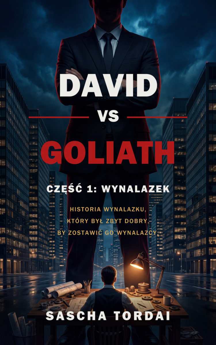 Buchcover David vs Goliath, Teil 1: Die Erfindung, von Sascha Tordai (Covermotiv KI-generiert)